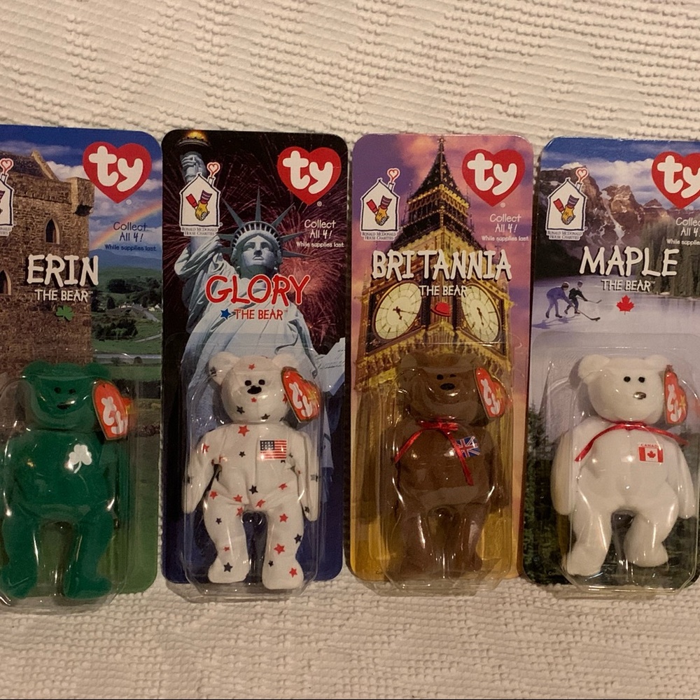 TY Beanie Babies McD's 1999 Set of 4 International Bears w/Errors-Rare!